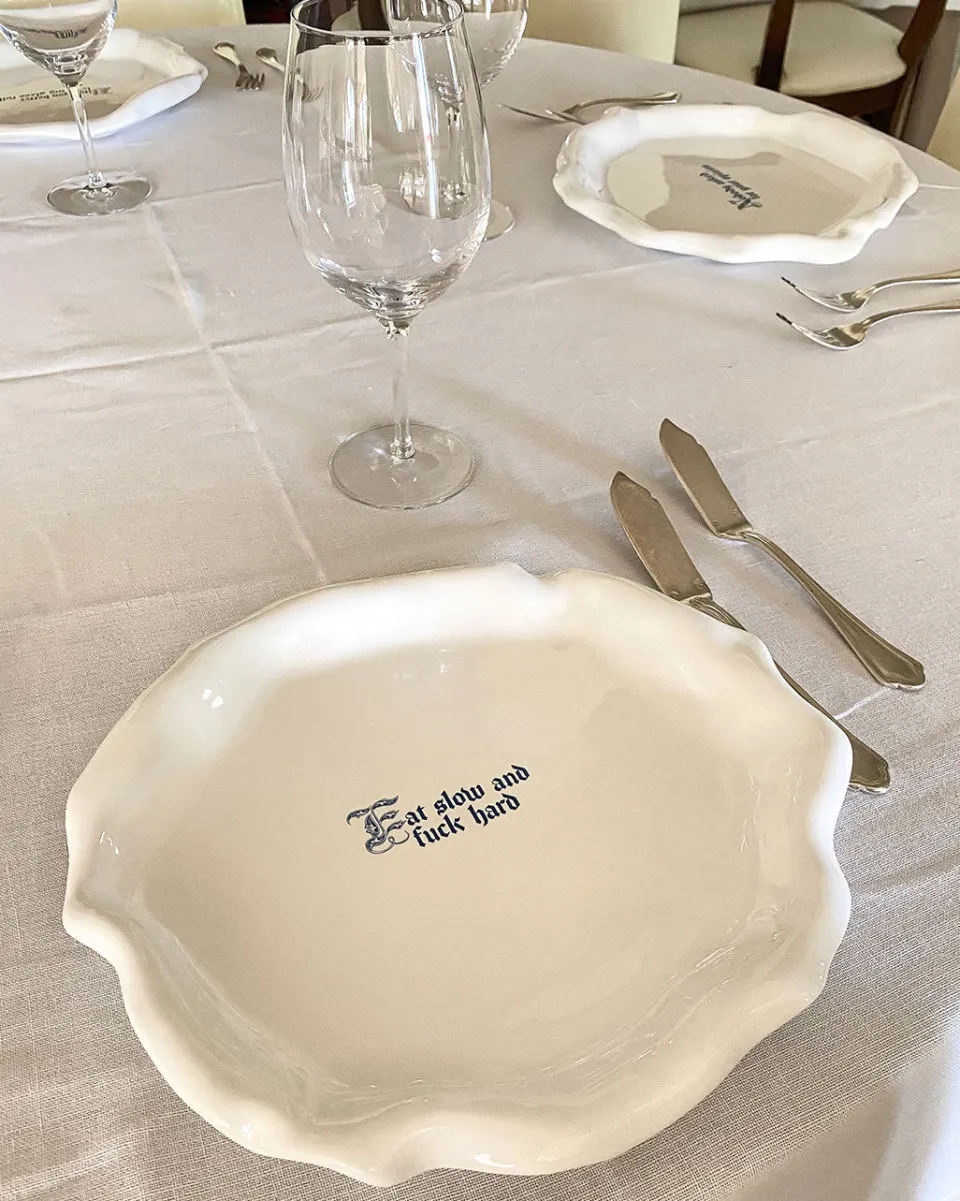 TA-DAAN The wine tastes like I don't need underwear Explicit Dinner Plate