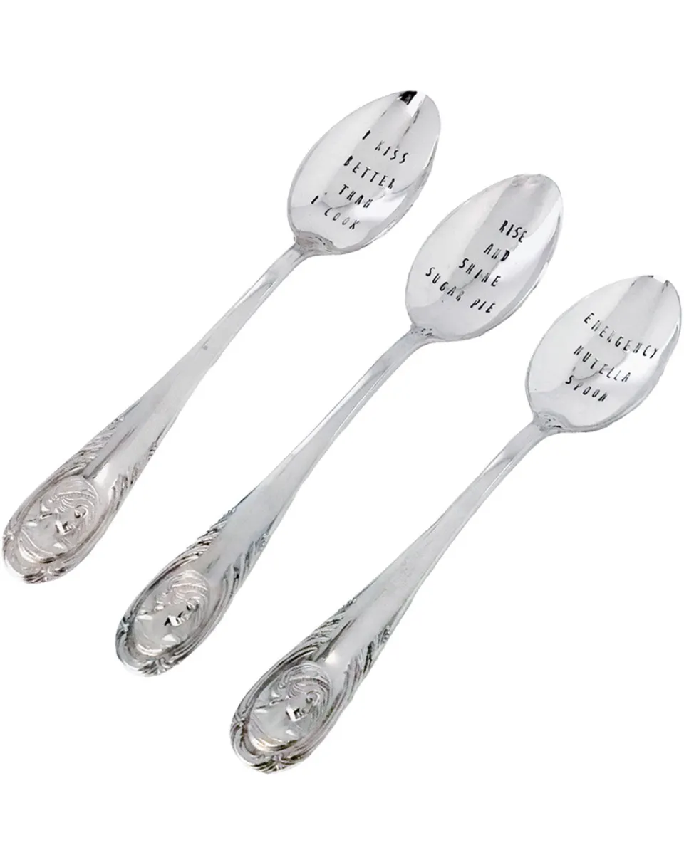 TA-DAAN Vintage Silver Hand-stamped dessert spoon English MIX - Set of 6 (-10%)