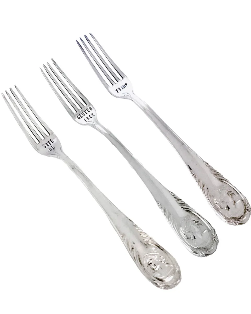 TA-DAAN Vintage Silver Hand-stamped fork English MIX - Set of 6 (-10%)