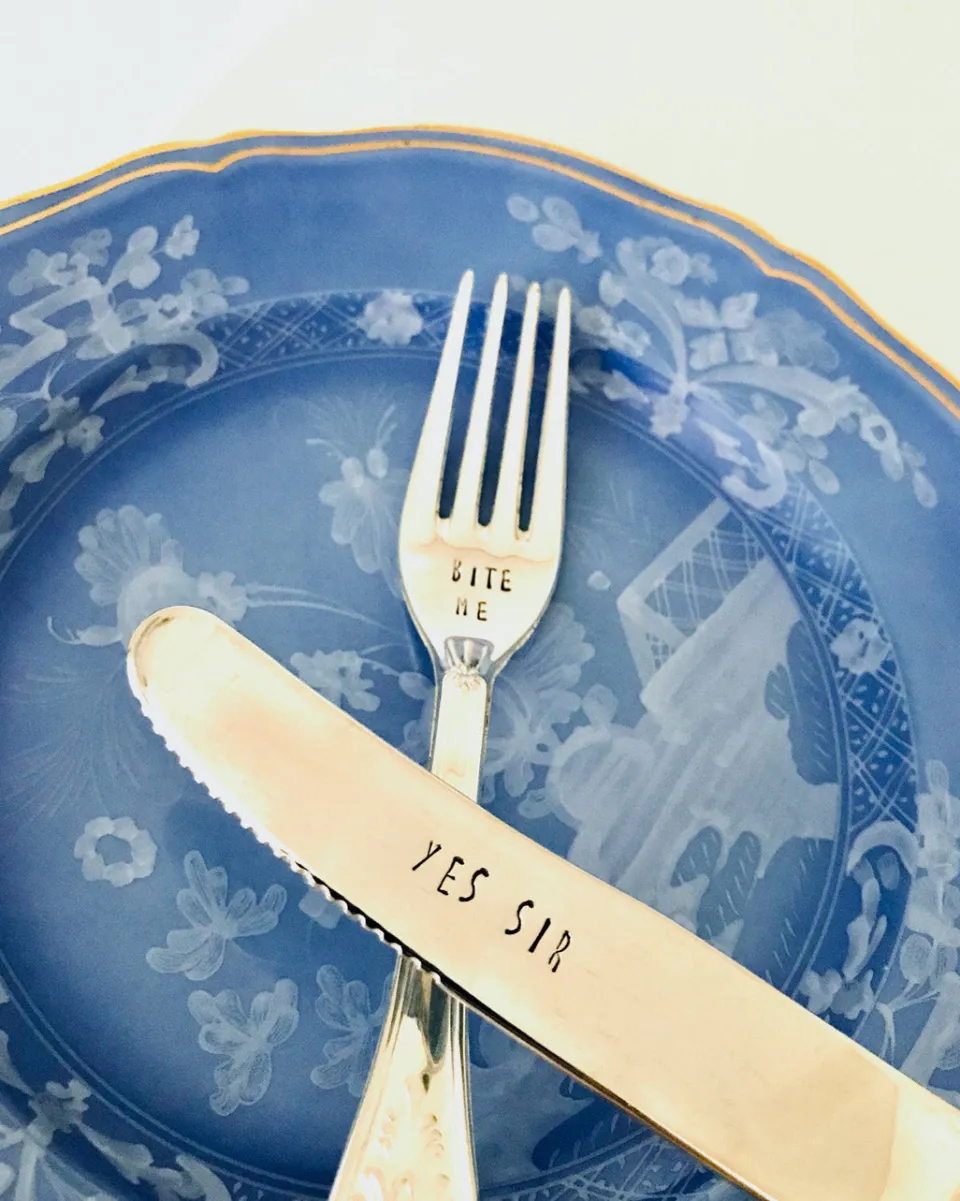 TA-DAAN Vintage Silver Hand-stamped knife English MIX - Set of 6 (-10%)